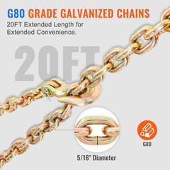 VEVOR Ratchet Chain Binder 2PCS, 3/8"-1/2" Heavy Duty Load Binders, with G80 Chains 12000 lbs Secure Load Limit