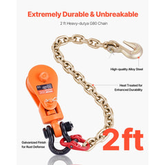 VEVOR 2 Ton Snatch Block with G80 Chain, Swivel Shackle, 3" Sheave for 3/8" Wire Rope, Snatch Block Pulley for Towing