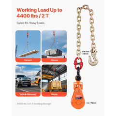 VEVOR 2 Ton Snatch Block with G80 Chain, Swivel Shackle, 3" Sheave for 3/8" Wire Rope, Snatch Block Pulley for Towing