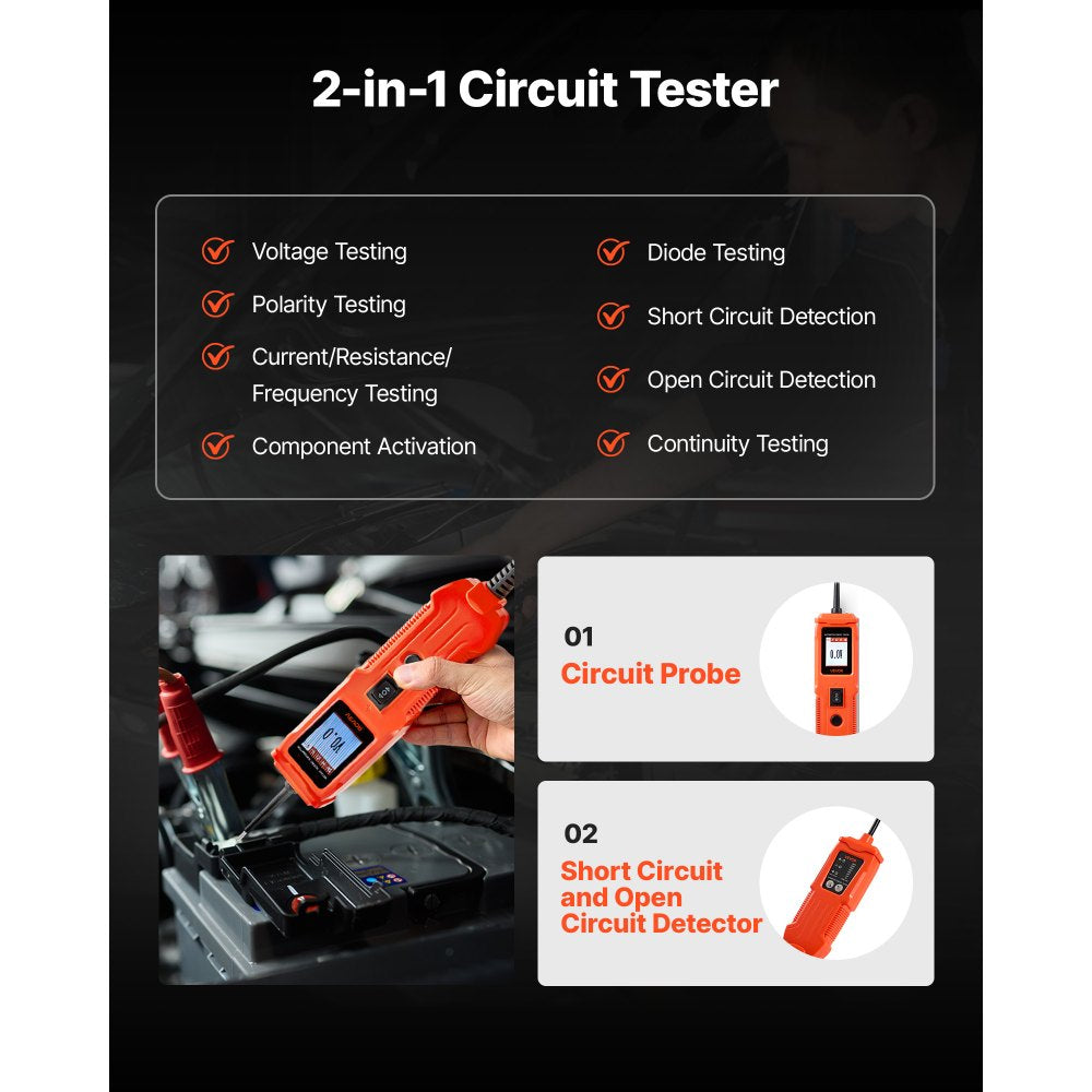 VEVOR Automotive Circuit Tester Kit, 8 - 35 DCV Power Circuit Probe Tester with TFT Color Display and Lighting, 2-in-1