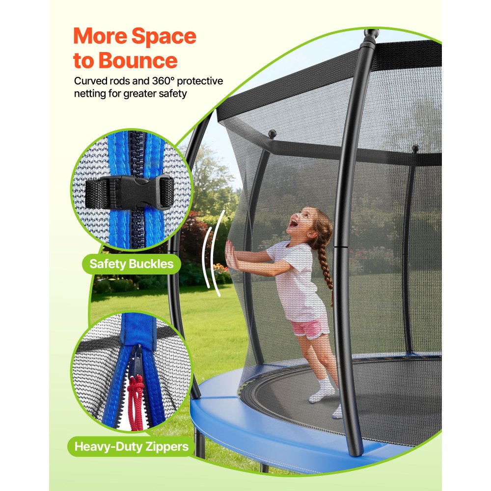 VEVOR Outdoor Trampoline, 10FT Recreational Trampoline, ASTM Approved Trampolines with Enclosure Net & Thickened Pad