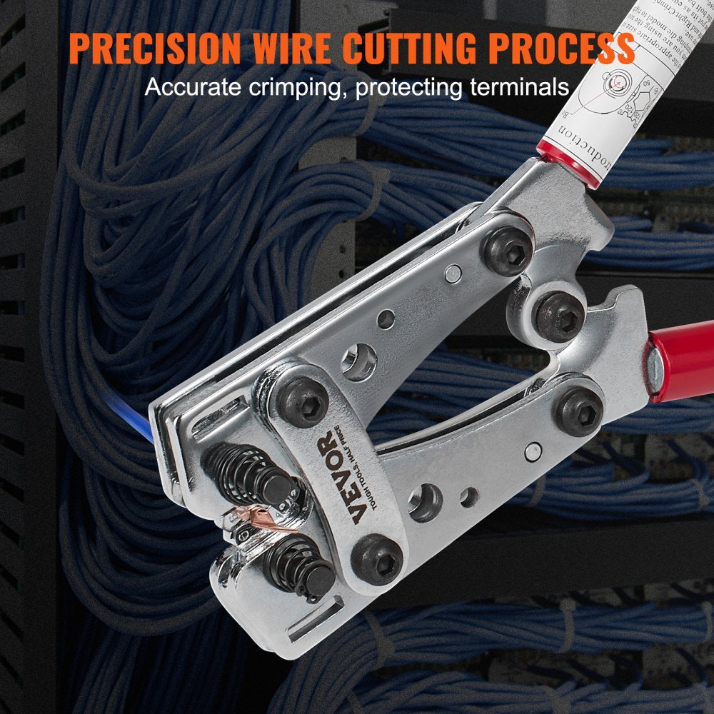 VEVOR Battery Cable Lug Crimping Tool, 10-1/0AWG with Cable Cutter and 48PCS Copper Ring Terminals, 6 Wire Sizes