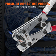 VEVOR Battery Cable Lug Crimping Tool, 10-1/0AWG with Cable Cutter and 48PCS Copper Ring Terminals, 6 Wire Sizes