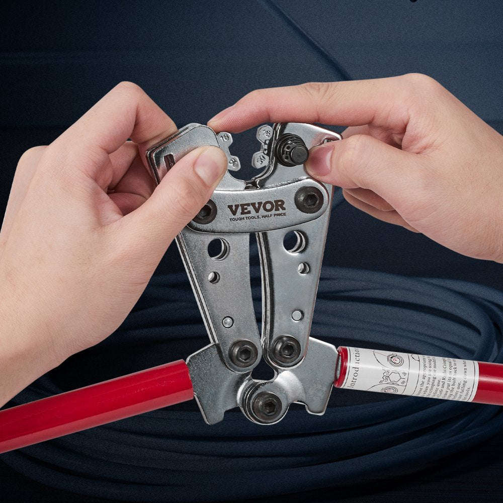 VEVOR Battery Cable Lug Crimping Tool, 10-1/0AWG with Cable Cutter and 48PCS Copper Ring Terminals, 6 Wire Sizes