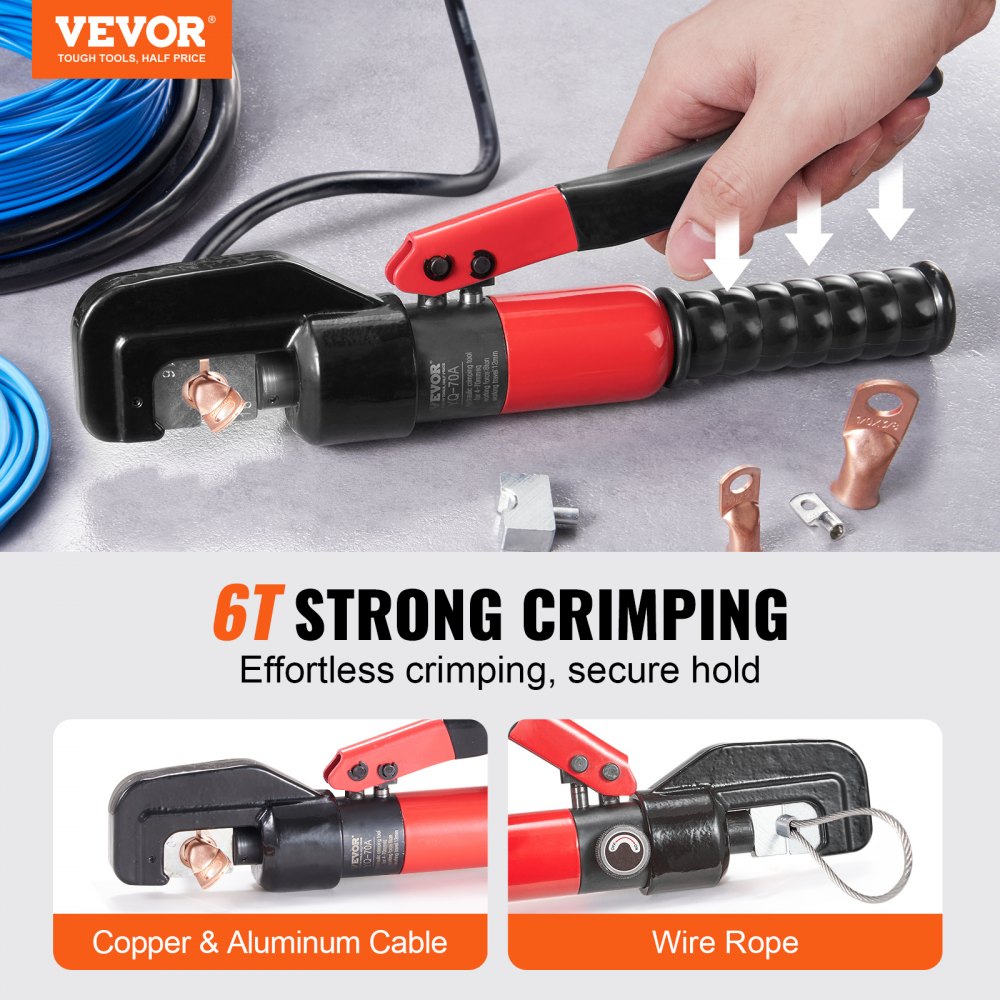 VEVOR Hydraulic Crimping Tool with 9 Sets of Dies AWG12-2/0 Copper And Aluminum Terminal Battery Lug Crimper, with a