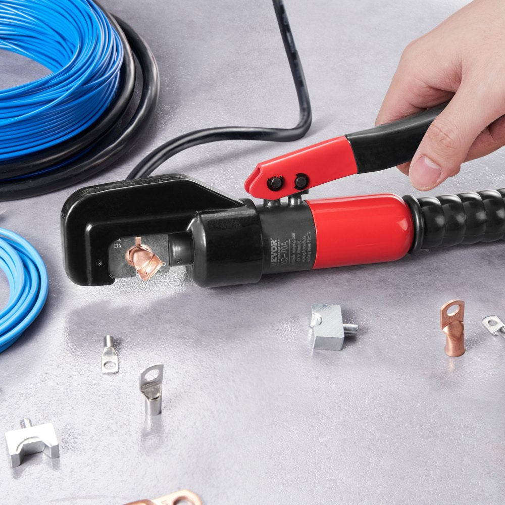 VEVOR Hydraulic Crimping Tool with 9 Sets of Dies AWG12-2/0 Copper And Aluminum Terminal Battery Lug Crimper, with a
