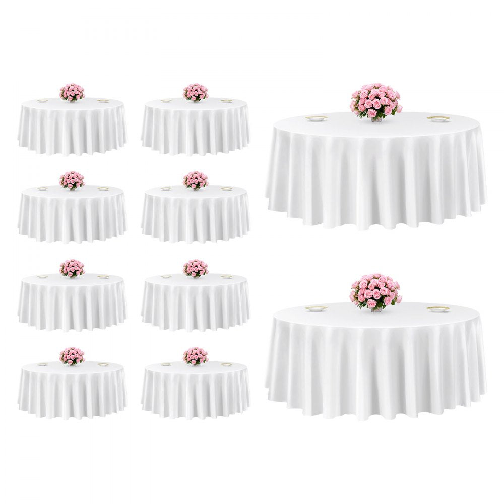 VEVOR White Round Tablecloths 10 Pack, 120 Inches in Diameter, Stain- & Wrinkle- Resistant, Machine Washable Table
