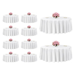VEVOR White Round Tablecloths 10 Pack, 120 Inches in Diameter, Stain- & Wrinkle- Resistant, Machine Washable Table