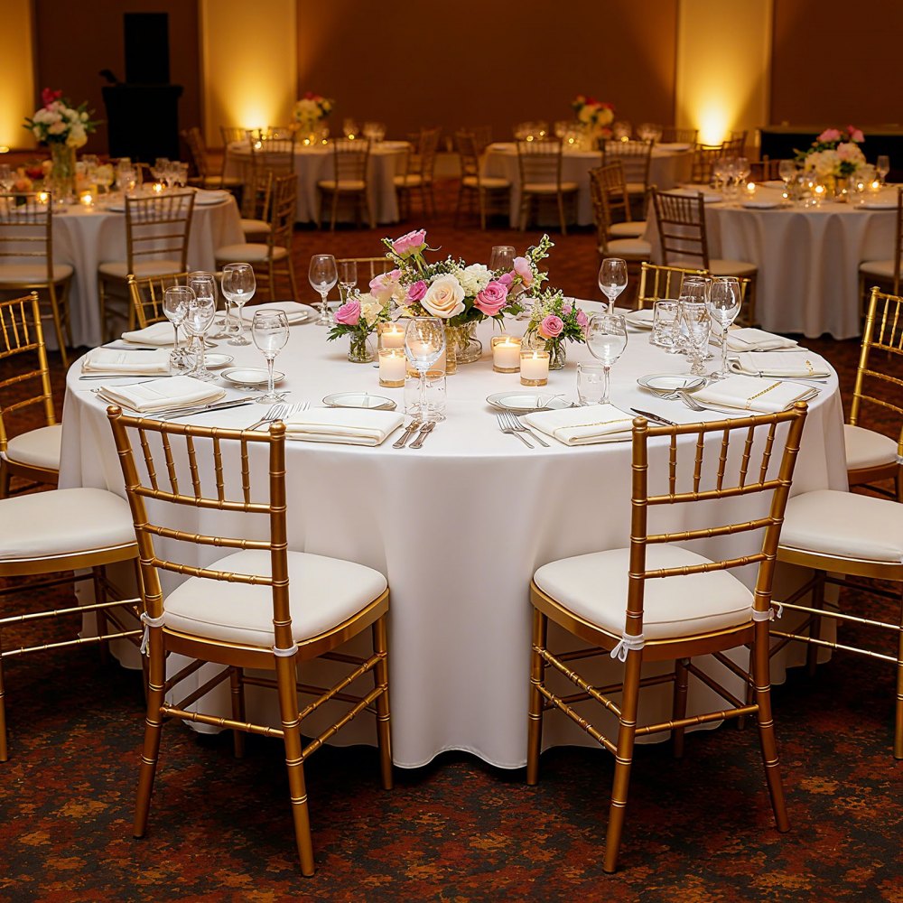VEVOR White Round Tablecloths 2 Pack, 120 Inches in Diameter, Stain- & Wrinkle- Resistant, Machine Washable Table