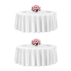 VEVOR White Round Tablecloths 2 Pack, 120 Inches in Diameter, Stain- & Wrinkle- Resistant, Machine Washable Table
