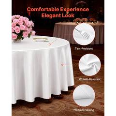 VEVOR White Round Tablecloths 6 Pack, 120 Inches in Diameter, Stain- & Wrinkle- Resistant, Machine Washable Table