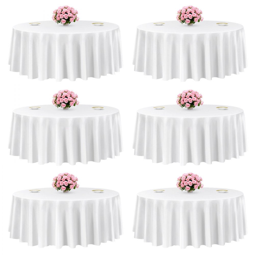 VEVOR White Round Tablecloths 6 Pack, 120 Inches in Diameter, Stain- & Wrinkle- Resistant, Machine Washable Table