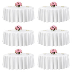 VEVOR White Round Tablecloths 6 Pack, 120 Inches in Diameter, Stain- & Wrinkle- Resistant, Machine Washable Table