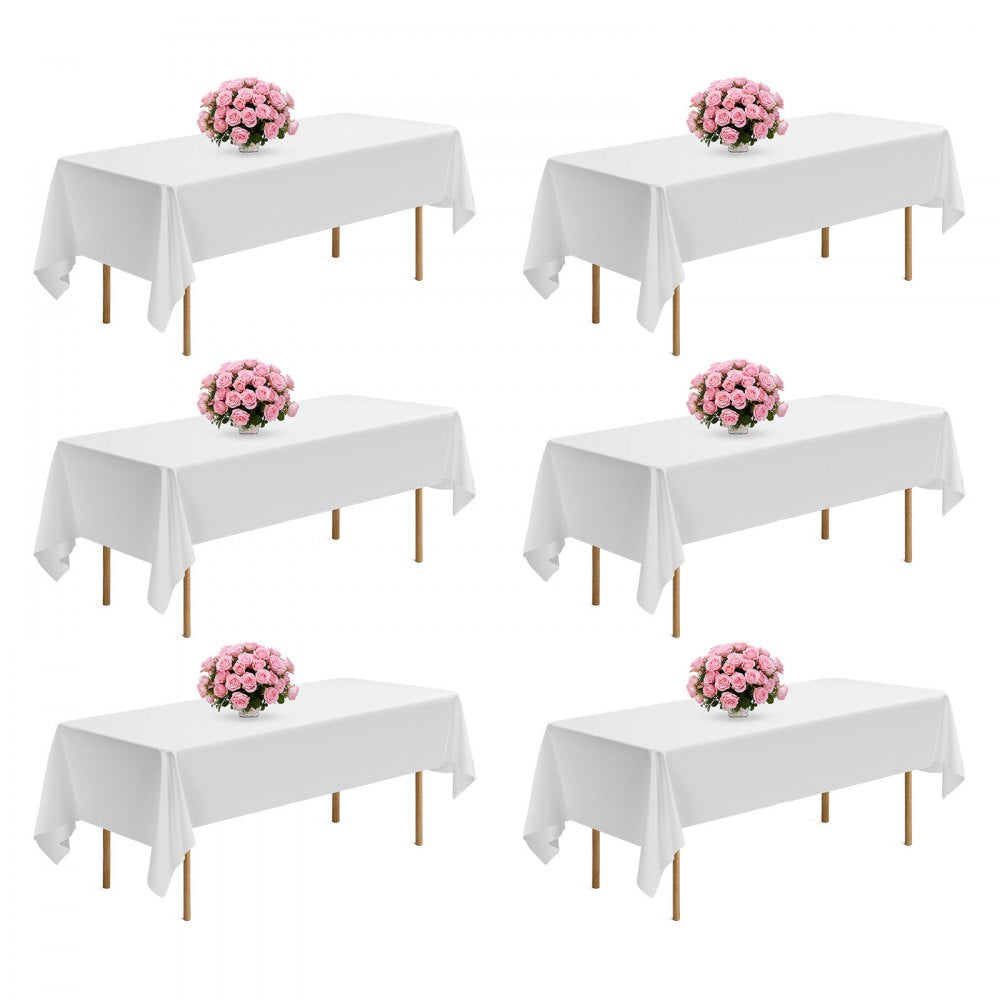VEVOR White Tablecloths for Rectangle Tables, 6 Pack, 60 x 102 Inches, Reusable and Machine Washable Table Clothes