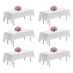 VEVOR White Tablecloths for Rectangle Tables, 6 Pack, 60 x 102 Inches, Reusable and Machine Washable Table Clothes
