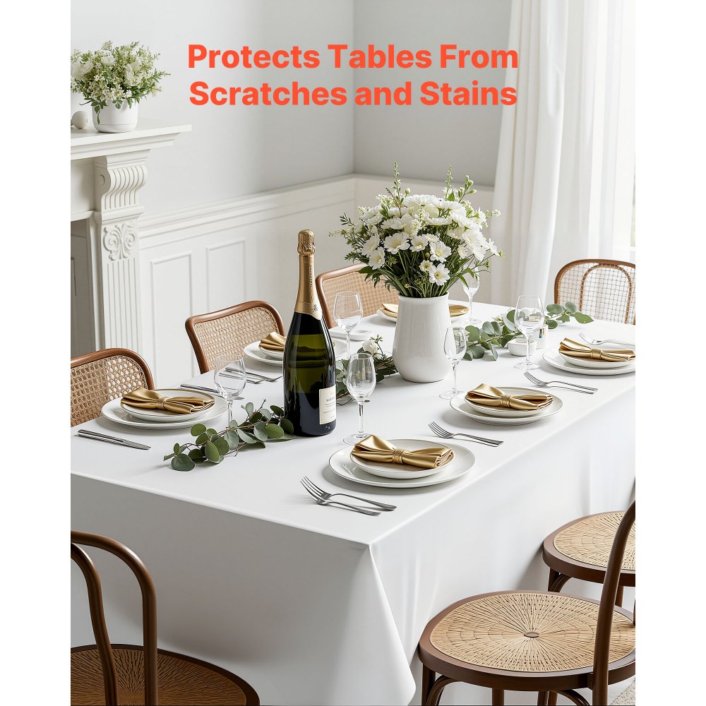VEVOR White Tablecloths for Rectangle Tables, 6 Pack, 70 x 120 Inches, Reusable and Machine Washable Table Clothes
