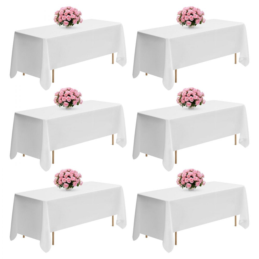 VEVOR White Tablecloths for Rectangle Tables, 6 Pack, 70 x 120 Inches, Reusable and Machine Washable Table Clothes