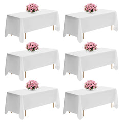 VEVOR White Tablecloths for Rectangle Tables, 6 Pack, 70 x 120 Inches, Reusable and Machine Washable Table Clothes