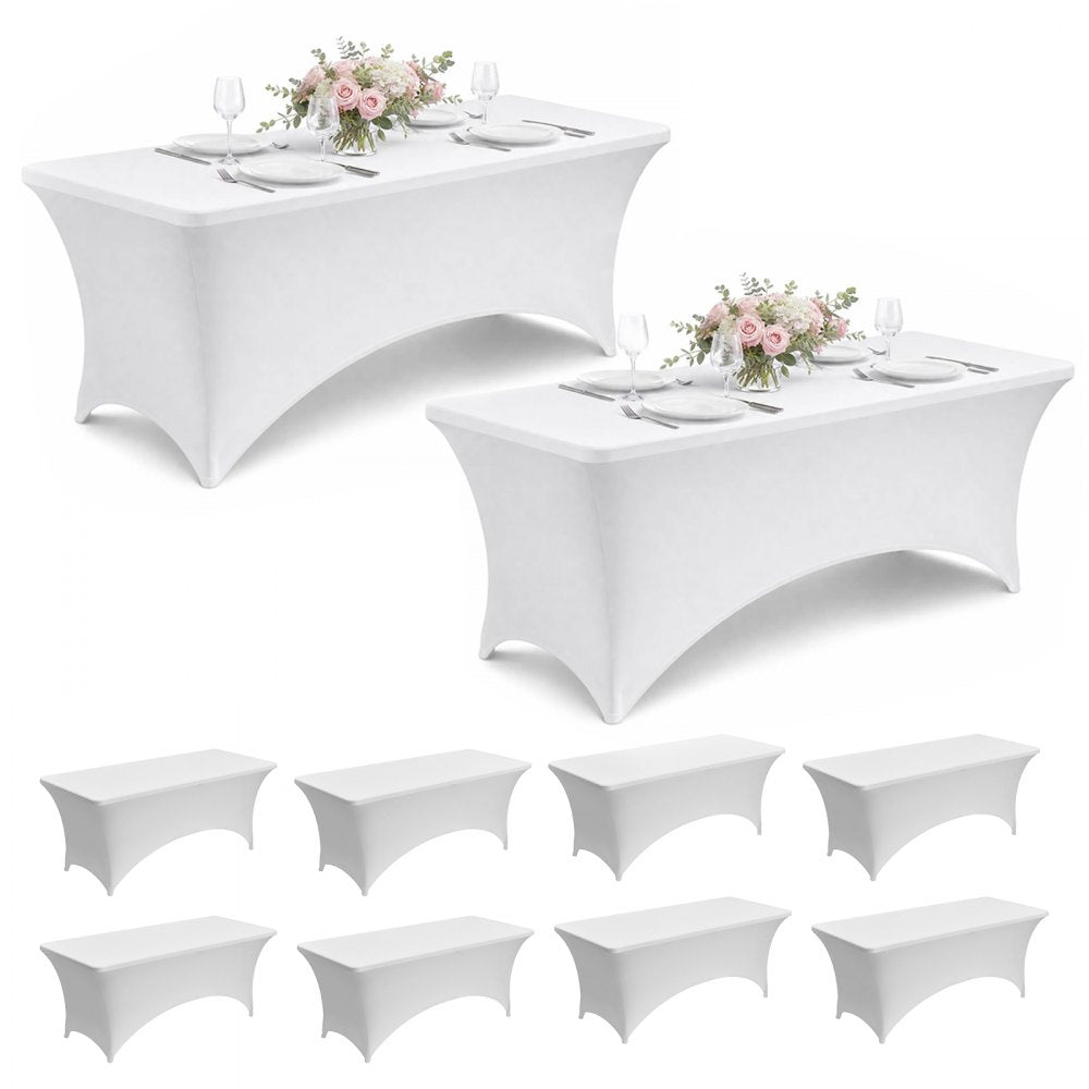 VEVOR 10 Pack Table Cloth for 6FT Rectangular Fitted Events, Wrinkle-Resistant Stretch White Table Covers, Washable