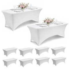 VEVOR 10 Pack Table Cloth for 6FT Rectangular Fitted Events, Wrinkle-Resistant Stretch White Table Covers, Washable