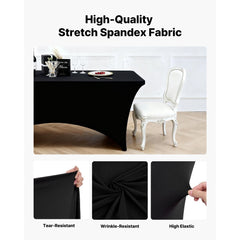 VEVOR 10 Pack Table Cloth for 6FT Rectangular Fitted Events, Wrinkle-Resistant Stretch Black Table Covers, Washable