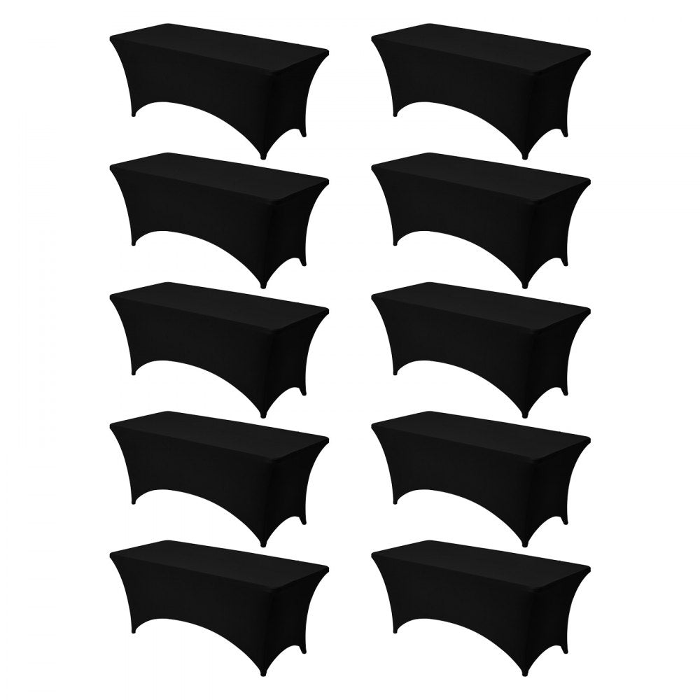 VEVOR 10 Pack Table Cloth for 6FT Rectangular Fitted Events, Wrinkle-Resistant Stretch Black Table Covers, Washable