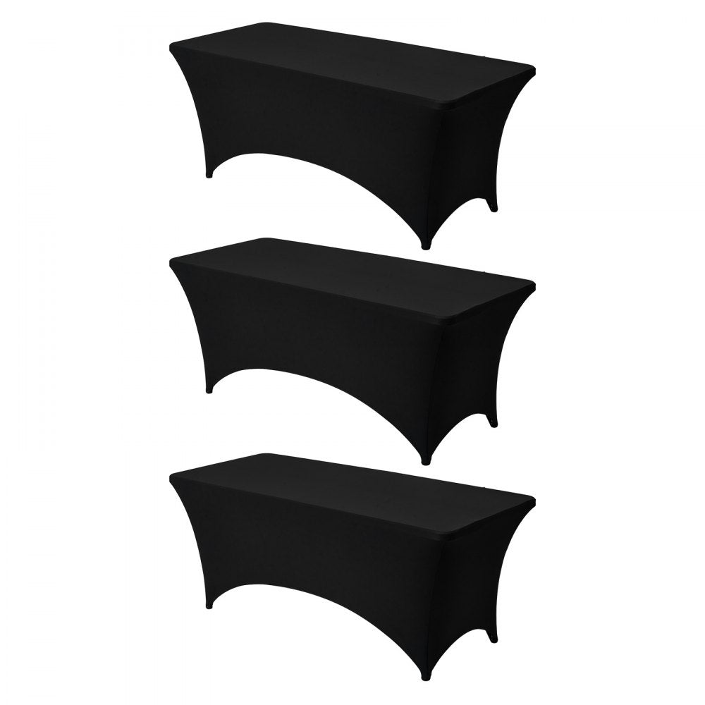 VEVOR 3 Pack Table Cloth for 6FT Rectangular Fitted Events, Wrinkle-Resistant Stretch Black Table Covers, Washable