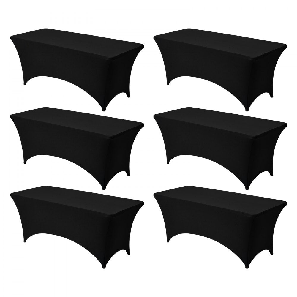 VEVOR 6 Pack Table Cloth for 6FT Rectangular Fitted Events, Wrinkle-Resistant Stretch Black Table Covers, Washable