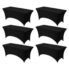 VEVOR 6 Pack Table Cloth for 6FT Rectangular Fitted Events, Wrinkle-Resistant Stretch Black Table Covers, Washable