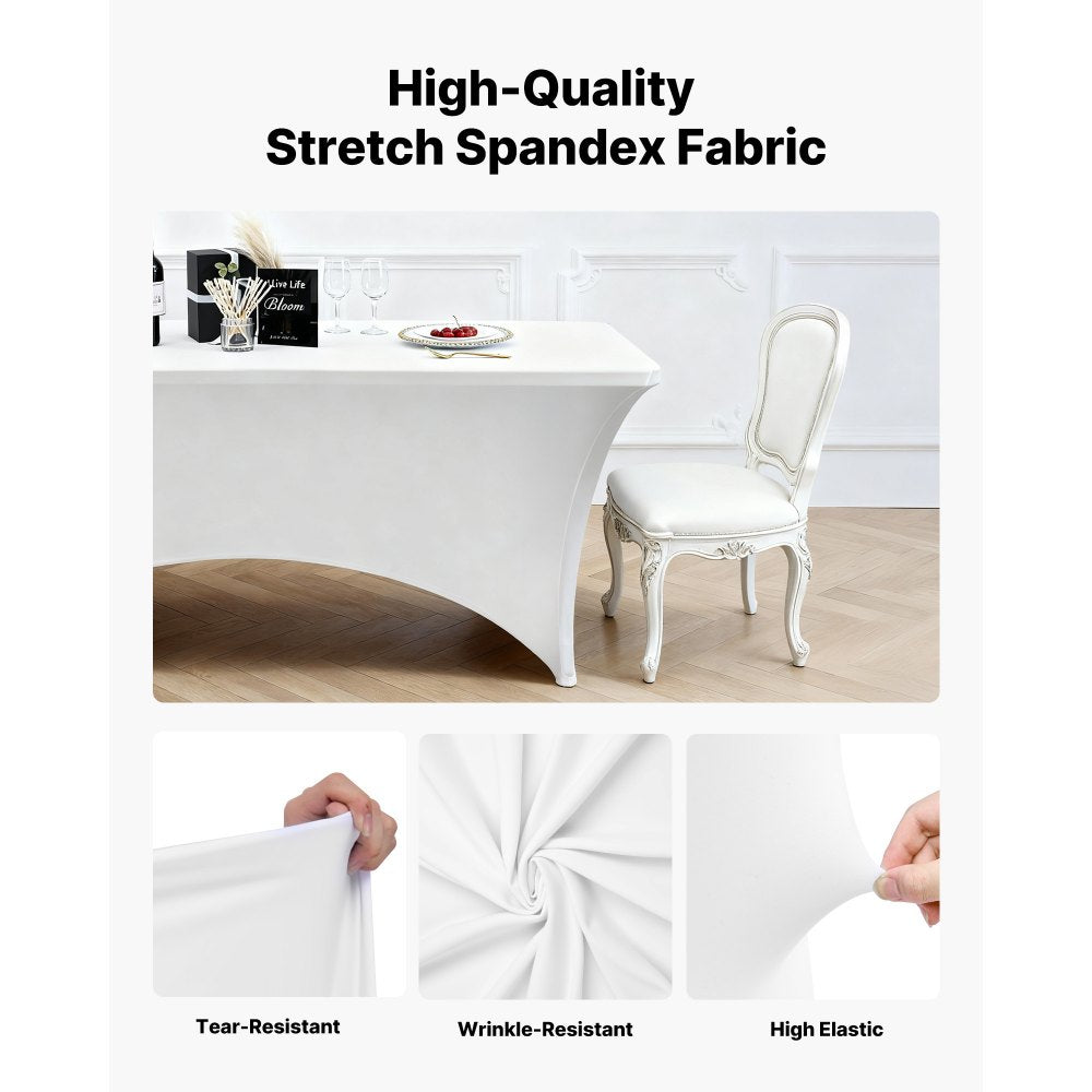 VEVOR 6 Pack Table Cloth for 8FT Rectangular Fitted Events, Wrinkle-Resistant Stretch White Table Covers, Washable