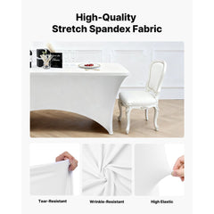 VEVOR 6 Pack Table Cloth for 8FT Rectangular Fitted Events, Wrinkle-Resistant Stretch White Table Covers, Washable