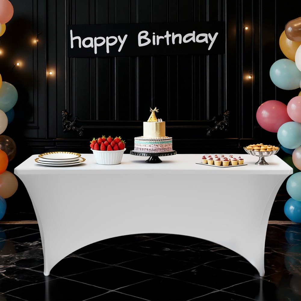VEVOR 6 Pack Table Cloth for 8FT Rectangular Fitted Events, Wrinkle-Resistant Stretch White Table Covers, Washable