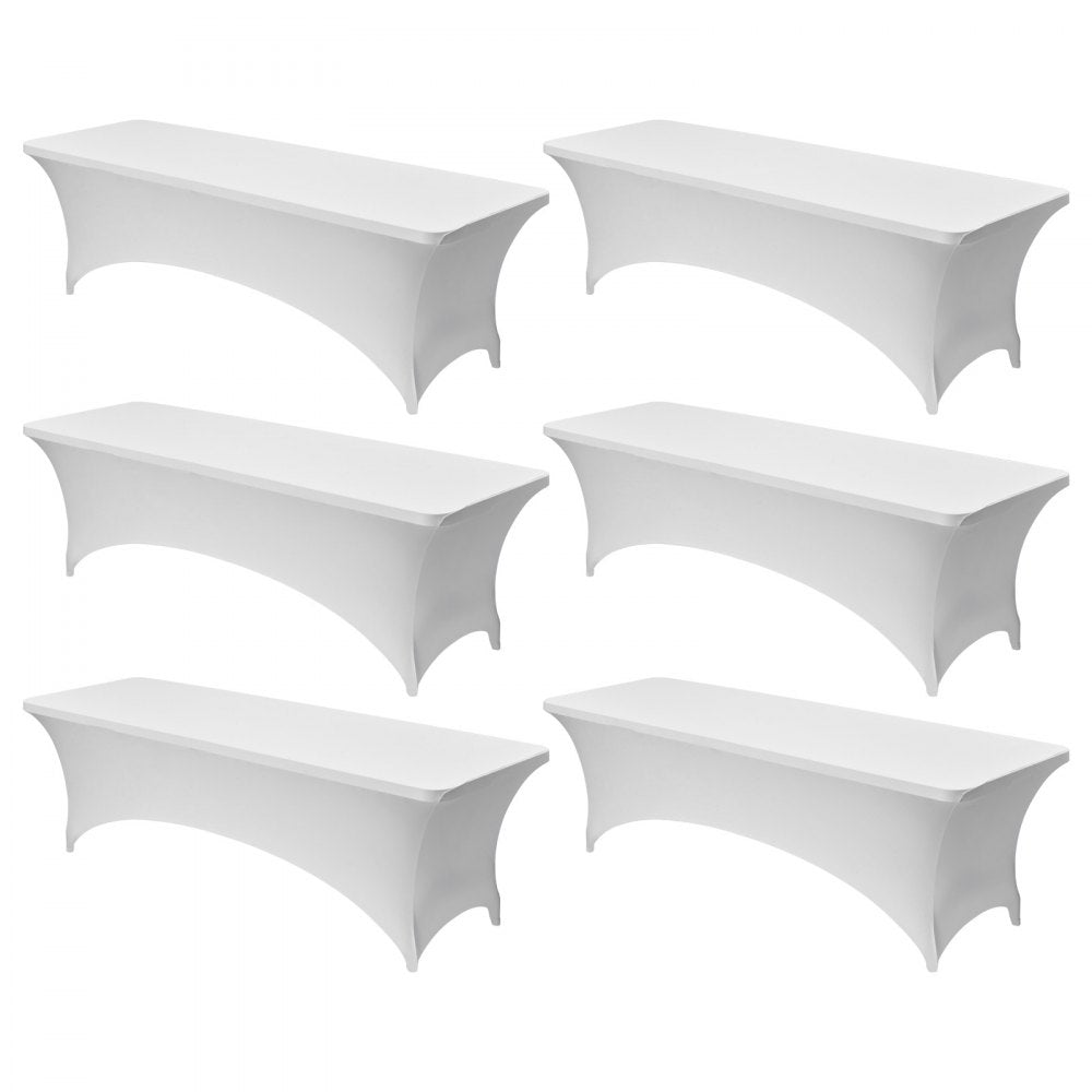 VEVOR 6 Pack Table Cloth for 8FT Rectangular Fitted Events, Wrinkle-Resistant Stretch White Table Covers, Washable