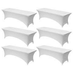 VEVOR 6 Pack Table Cloth for 8FT Rectangular Fitted Events, Wrinkle-Resistant Stretch White Table Covers, Washable
