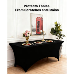 VEVOR 6 Pack Table Cloth for 8FT Rectangular Fitted Events, Wrinkle-Resistant Stretch Black Table Covers, Washable