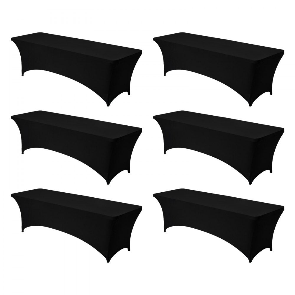 VEVOR 6 Pack Table Cloth for 8FT Rectangular Fitted Events, Wrinkle-Resistant Stretch Black Table Covers, Washable