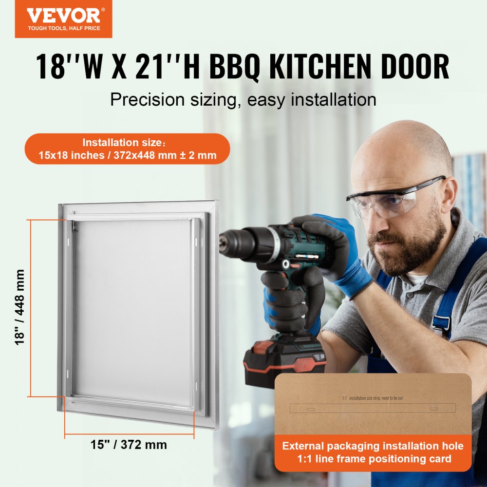 VEVOR BBQ Access Door, 18W x 21H Inch Single Outdoor Kitchen Door, Stainless Steel Flush Mount Door, Wall Vertical Door