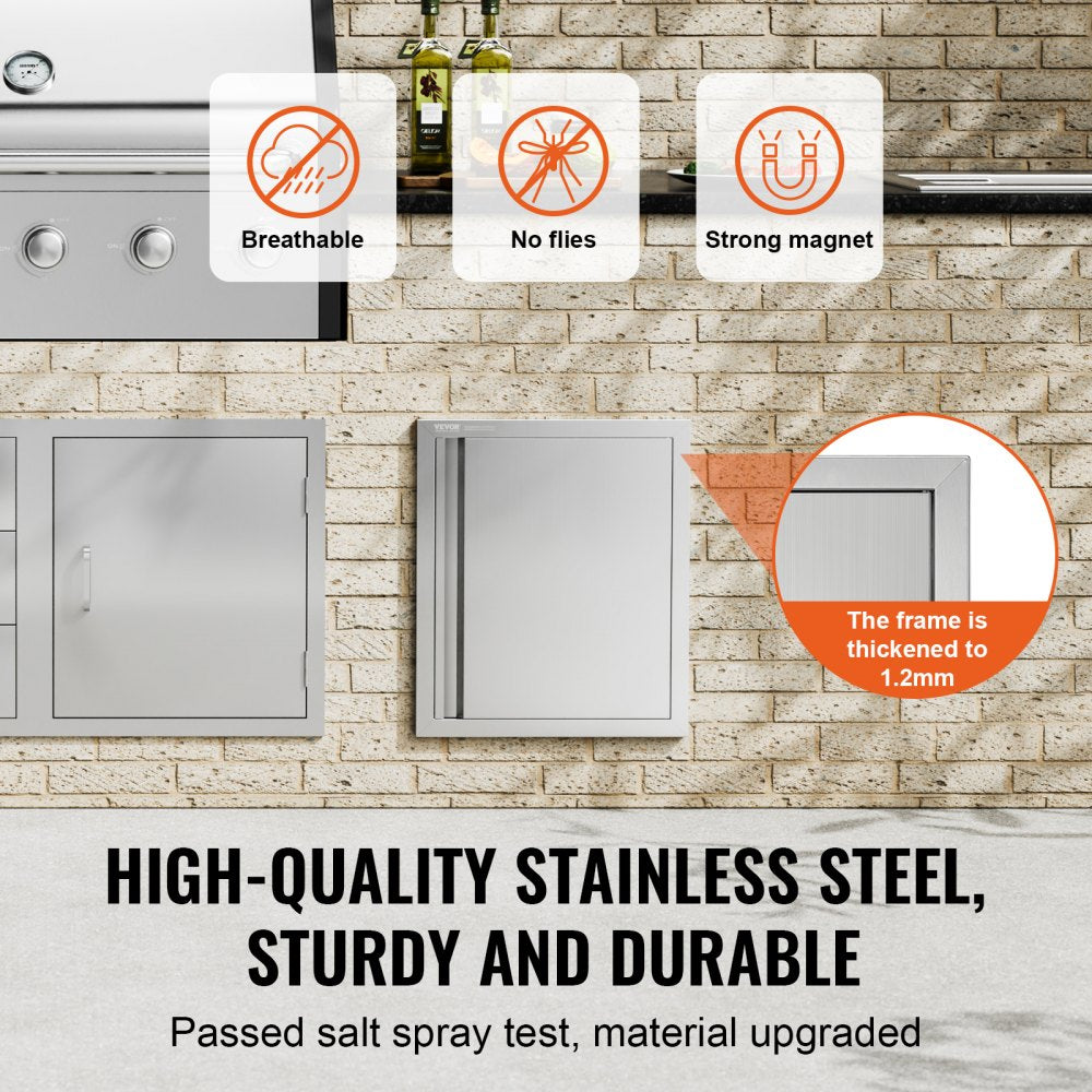 VEVOR BBQ Access Door, 18W x 21H Inch Single Outdoor Kitchen Door, Stainless Steel Flush Mount Door, Wall Vertical Door