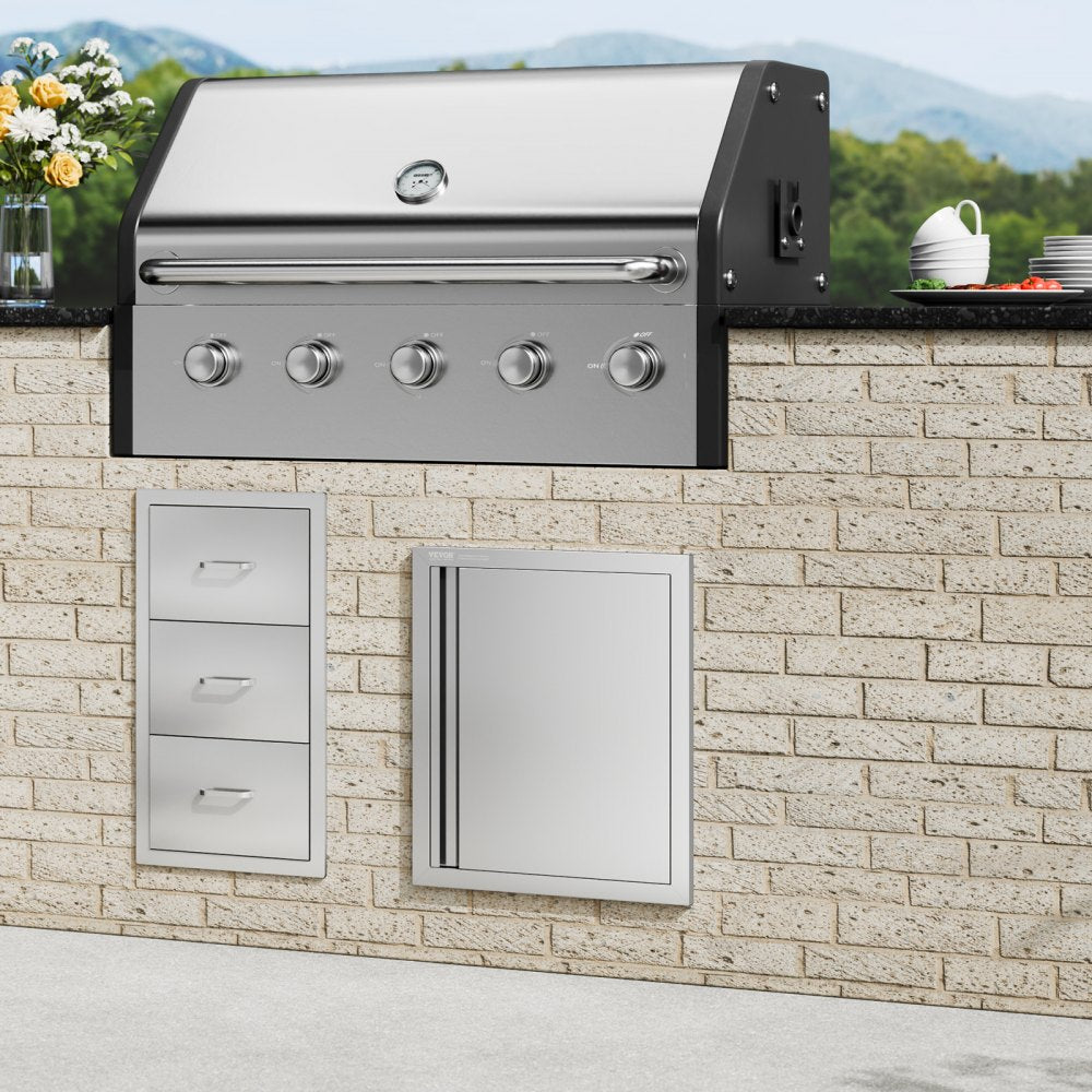 VEVOR BBQ Access Door, 18W x 21H Inch Single Outdoor Kitchen Door, Stainless Steel Flush Mount Door, Wall Vertical Door