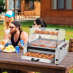VEVOR Hot Dog Roller, 30 Hot Dog 11 Rollers, Stainless Steel Sausage Grill Cooker, 1950W Hot Dog Machine with Bun