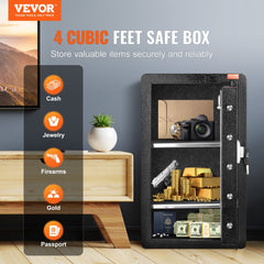VEVOR Single Door 4.0 cu.ft Safe Box with Key Lock, Password & Fingerprint, Safe Lock Box with Fireproof Bag, Key Rack