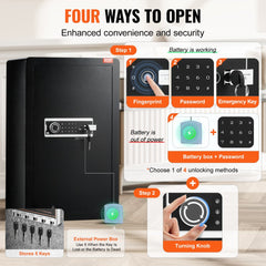 VEVOR Single Door 4.0 cu.ft Safe Box with Key Lock, Password & Fingerprint, Safe Lock Box with Fireproof Bag, Key Rack