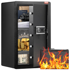 VEVOR Single Door 4.0 cu.ft Safe Box with Key Lock, Password & Fingerprint, Safe Lock Box with Fireproof Bag, Key Rack