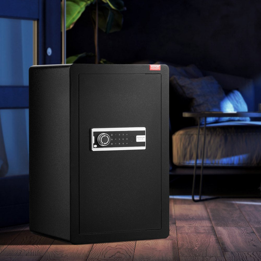 VEVOR Single Door 3.5 cu.ft Safe Box with Key Lock & Password, Safe Lock Box with Fireproof Bag, Key Rack, LED Light