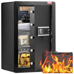 VEVOR Single Door 3.5 cu.ft Safe Box with Key Lock & Password, Safe Lock Box with Fireproof Bag, Key Rack, LED Light