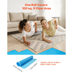 VEVOR Floor Underlayment 600 sq. ft, 3-in-1 2 mm Thick Flooring Padding with Tape & Vapor Barrier, Heavy Duty EPE Foam