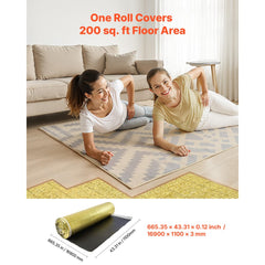VEVOR Floor Underlayment 200 sq. ft/Roll, 3-in-1 3 mm Thick Flooring Padding with Tape & Vapor Barrier, Heavy Duty EPE