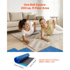 VEVOR Floor Underlayment 400 sq. ft, 3mm Laminate Flooring Padding with Attached Vapor Barrier, Heavy Duty Fiber+PE