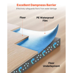 VEVOR Floor Underlayment 400 sq. ft, 3mm Laminate Flooring Padding with Attached Vapor Barrier, Heavy Duty Fiber+PE