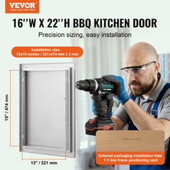 VEVOR BBQ Access Door, 16W x 22H Inch Single Outdoor Kitchen Door, Stainless Steel Flush Mount Door, Wall Vertical Door
